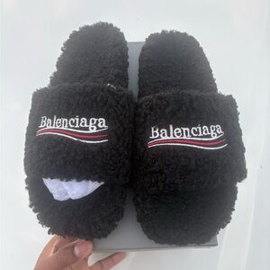 Balenciaga Black Textured Slides